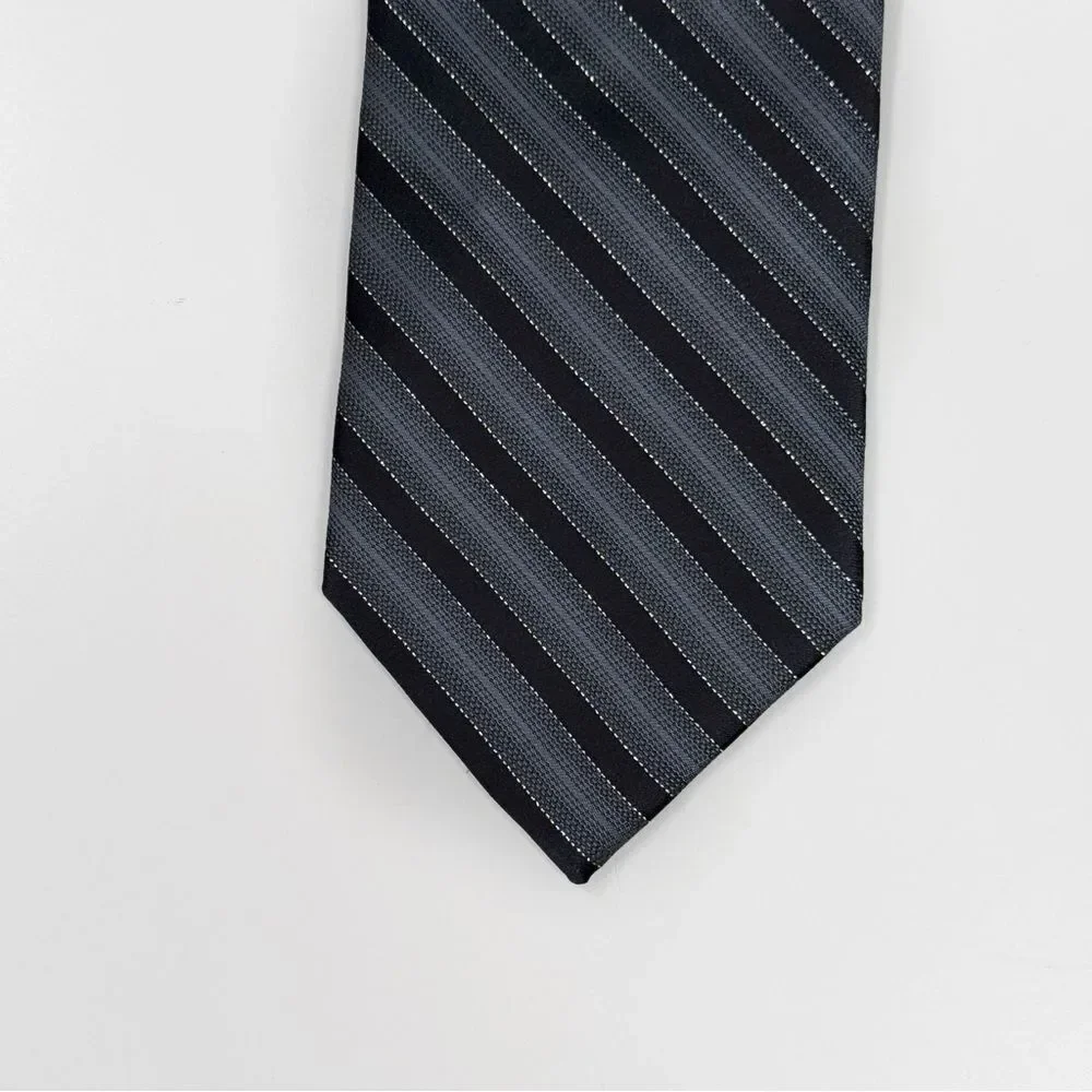 Stanford Stripped Neck Tie Grey Black Metallic‎ Silver